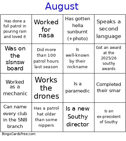 August Bingo Card