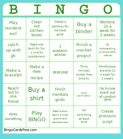 August Bingo Card