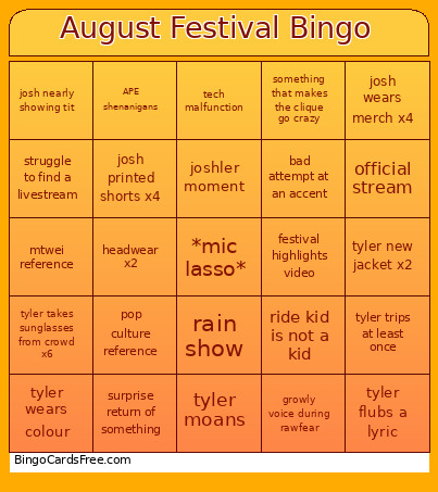 August Festival Bingo Card