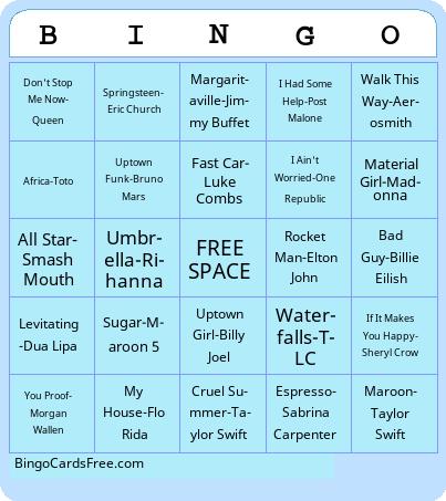 August Music Bingo! Cards Free Pdf Printable Game, Title: BINGO