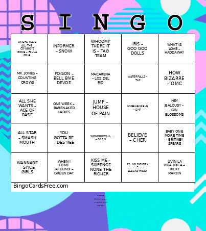 August Singo Night Bingo Card