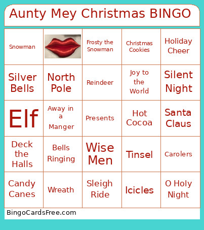 Aunty Mey Christmas Bingo Card