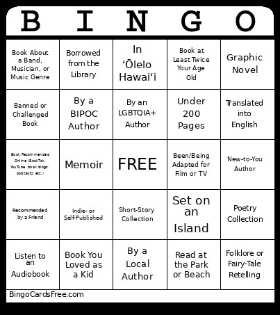 Aura Bora Book Bingo Card