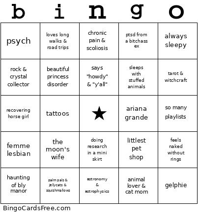Aurelia's Bingo Card