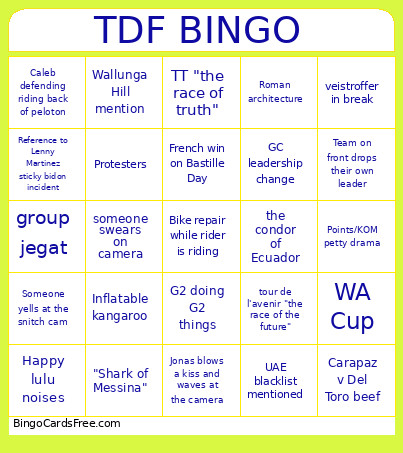 AussieTDF Bingo Card