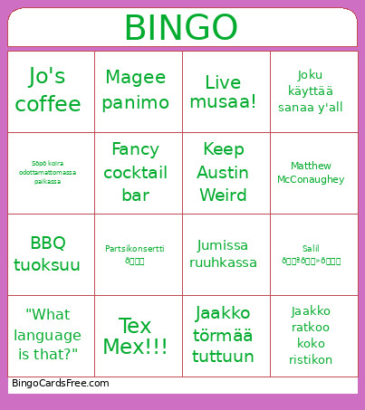 Austin Bingo Card