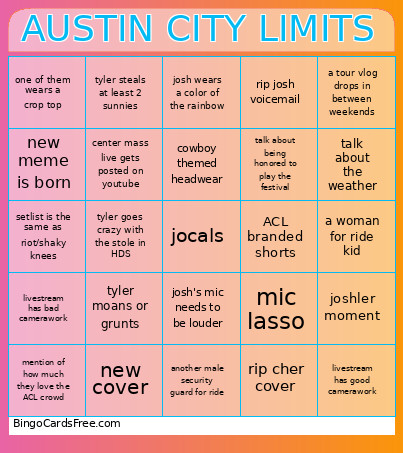 AUSTIN CITY LIMITS Bingo Card