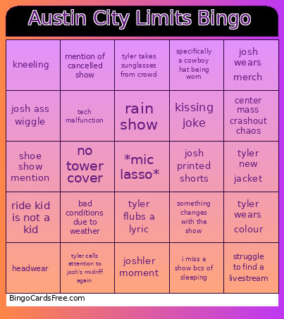 Austin City Limits Bingo Card