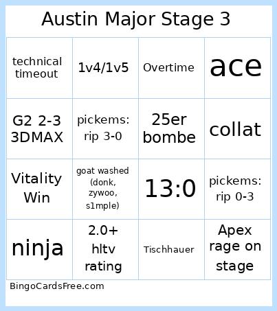 Austin Major Stage 3 Bingo