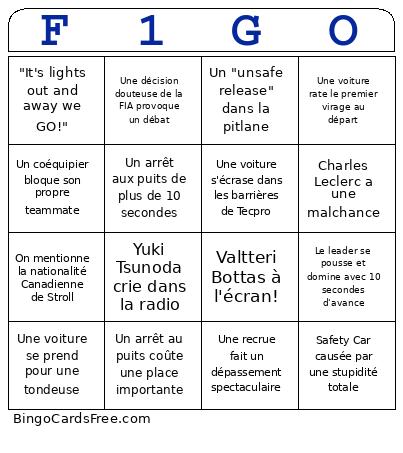Australian GP 2025 Bingo Card