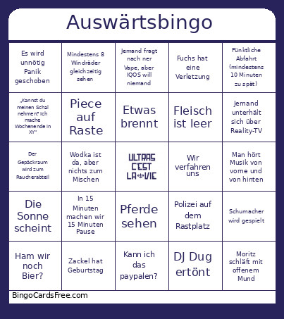 Auswärtsfahrt Bingo Card