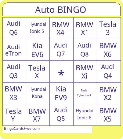 Car Bingo Cards Free Pdf Printable Game, Title: Auto BINGO