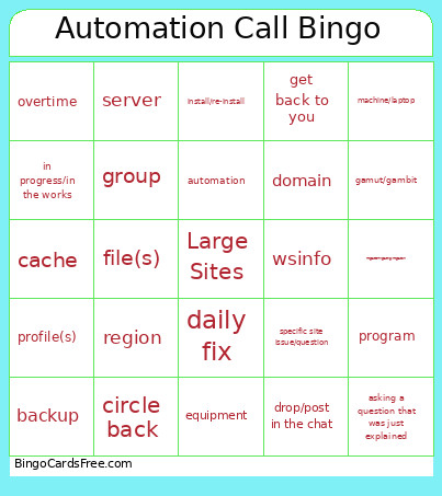 Automation Call Bingo Card