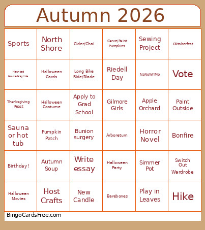 Autumn 2026 Bingo Card