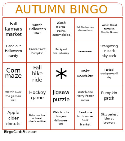AUTUMN Bingo Card