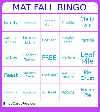 Autumn & Thanksgiving Bingo Card