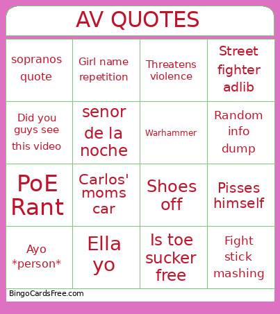 AV Quotes Bingo Card