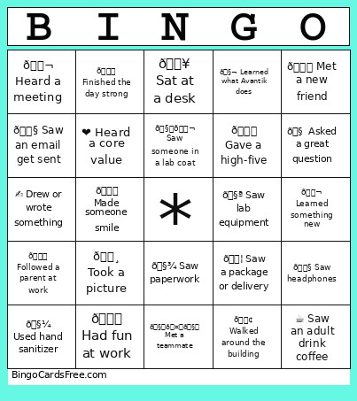 AVANTIK Bingo Card