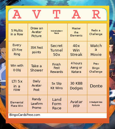 Avatar Fest Bingo Card