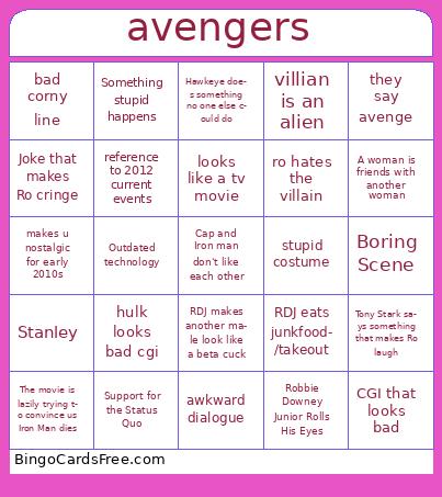 avengers Bingo