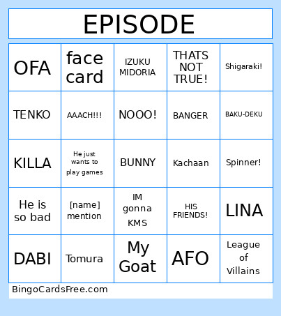 AVERI REACTION Bingo Card