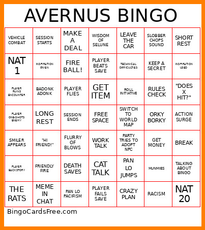 AVERNUS Bingo Card