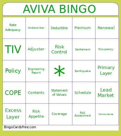AVIVA Bingo Card