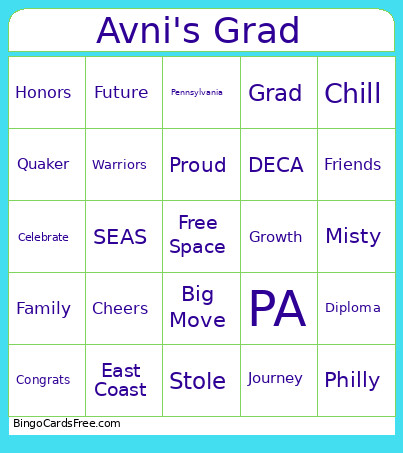 Avni's Grad Bingo Card