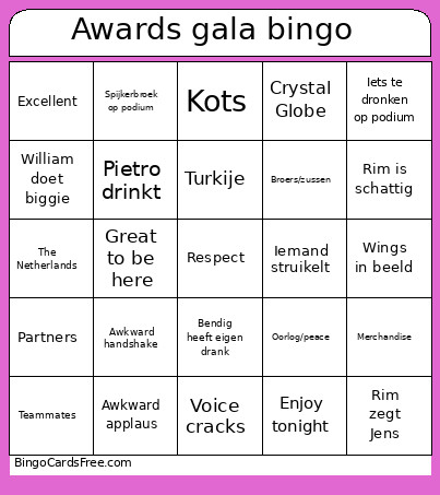 Awards Gala Bingo Card