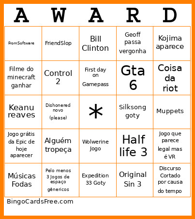 Awarsds Bingo Card