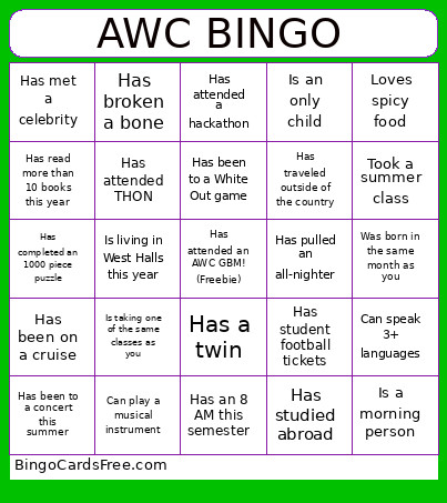 AWC People Bingo Card