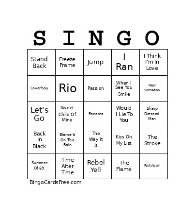 Awesome 80s V01 Bingo Card