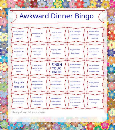 Awkward Dinner Bingo