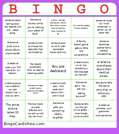 Awkward Holiday Bingo Card