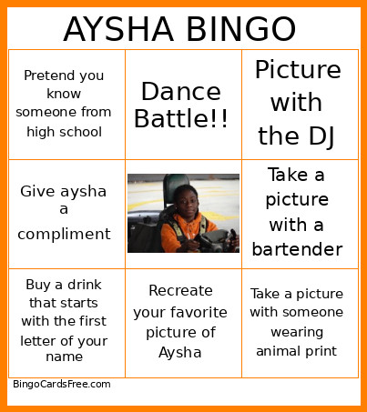 AYSHA Bingo Card
