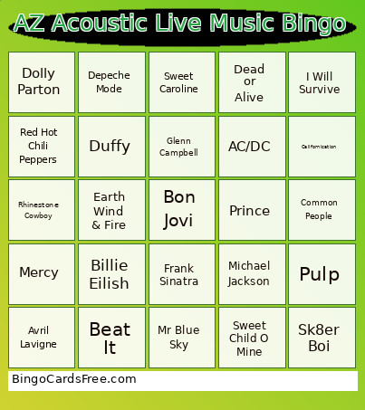 AZ Acoustic Live Music Bingo Card