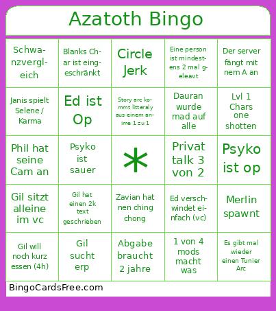 Azaoth bingo Cards Free Pdf Printable Game, Title: Azatoth Bingo