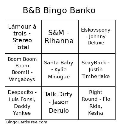 Musik quiz Bingo Cards Free Pdf Printable Game, Title: B&B Bingo Banko