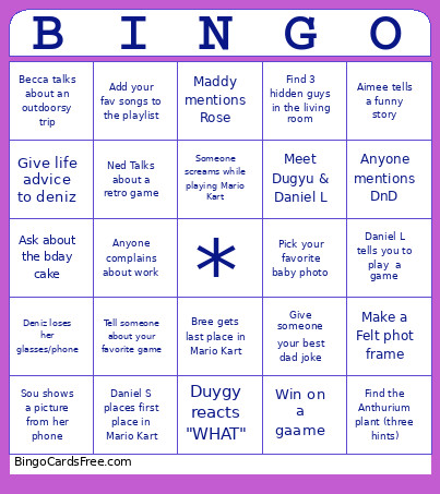 B-Day Bingo Card