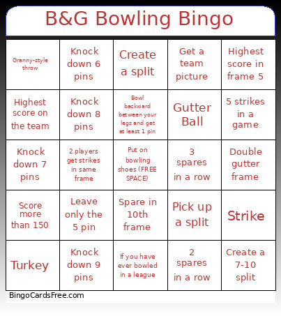 B&G Bowling Bingo Card