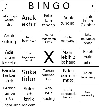 B I N G O Bingo Card