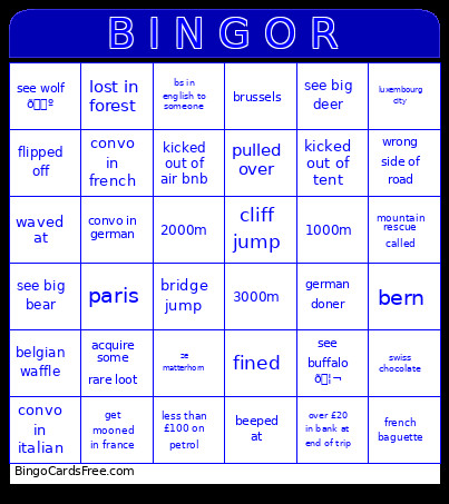 B I N G O R Bingo Card