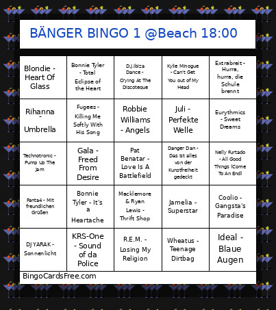 BÄNGER 1 @Beach 18:00 Bingo Card