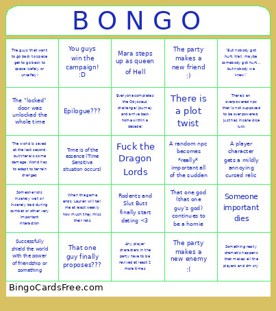 B O N G O Bingo Card