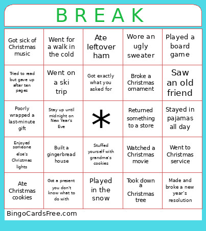 B R E A K Bingo Card