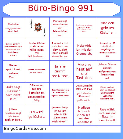 Büro- 991 Bingo Card