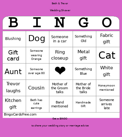 B&T Wedding Shower Bingo Card