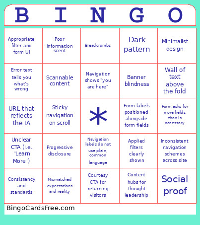 B2B UX Bingo Card
