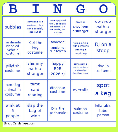 B2b26 Bingo Card