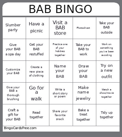 BAB Bonding Bingo Card